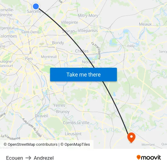 Ecouen to Andrezel map
