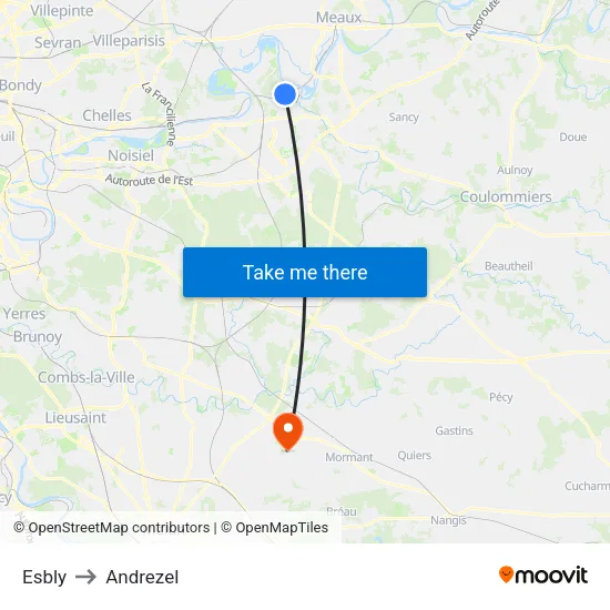 Esbly to Andrezel map