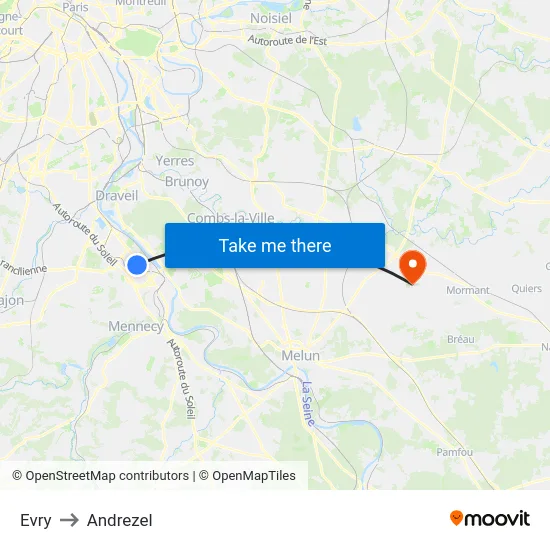 Evry to Andrezel map