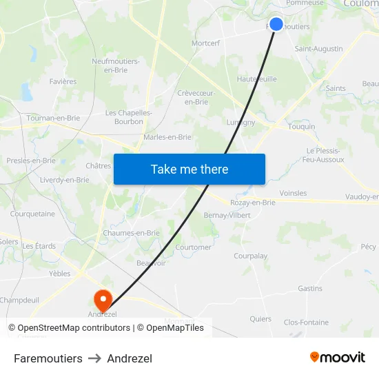 Faremoutiers to Andrezel map