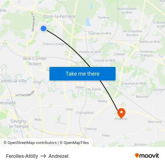 Ferolles-Attilly to Andrezel map