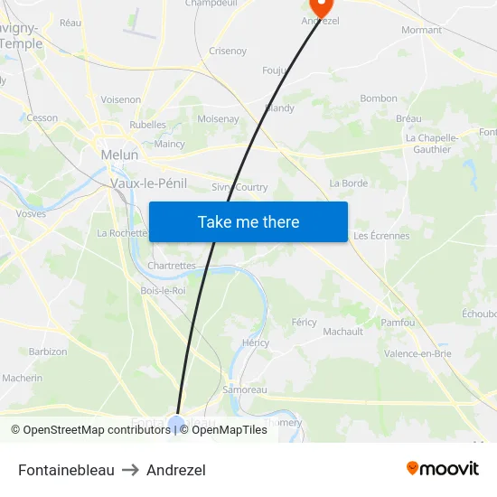 Fontainebleau to Andrezel map