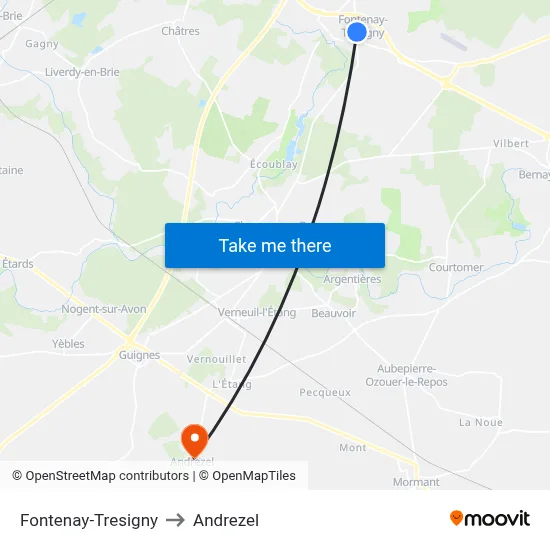 Fontenay-Tresigny to Andrezel map