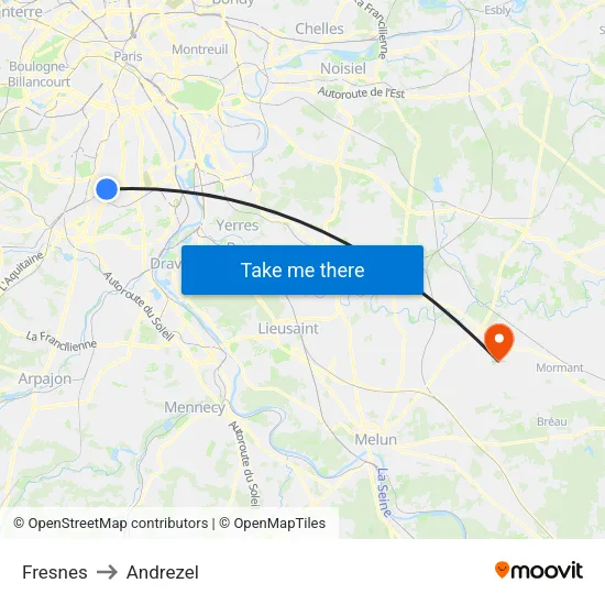 Fresnes to Andrezel map