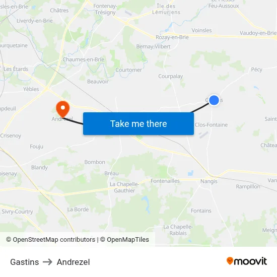 Gastins to Andrezel map