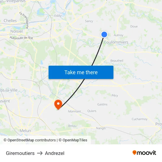 Giremoutiers to Andrezel map