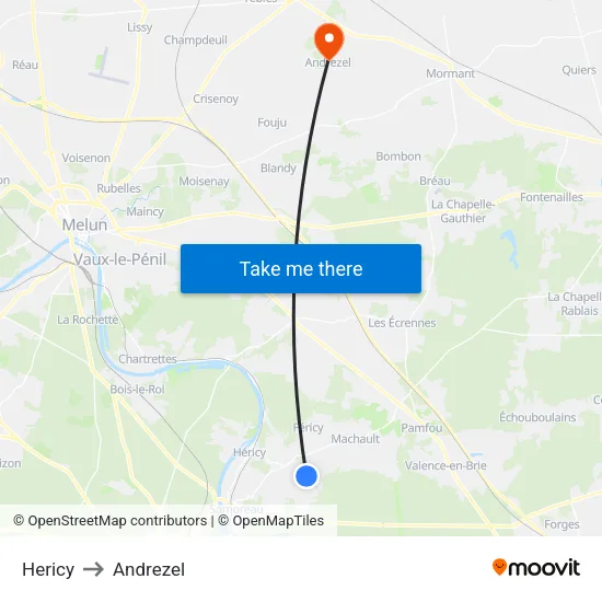 Hericy to Andrezel map