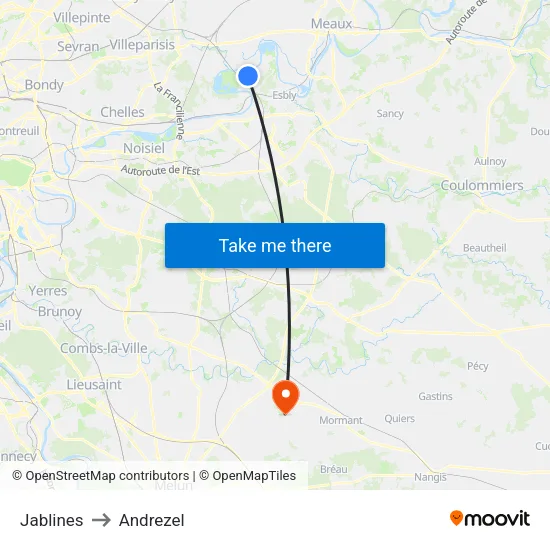 Jablines to Andrezel map