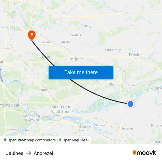 Jaulnes to Andrezel map