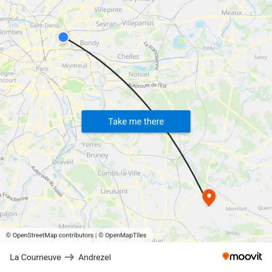 La Courneuve to Andrezel map