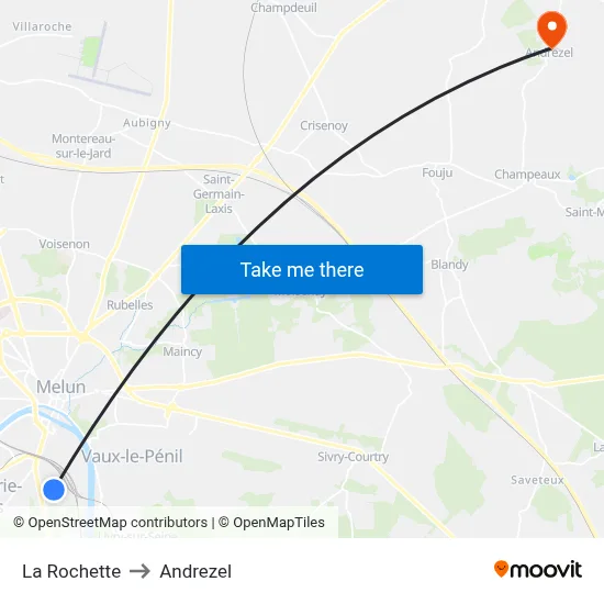 La Rochette to Andrezel map