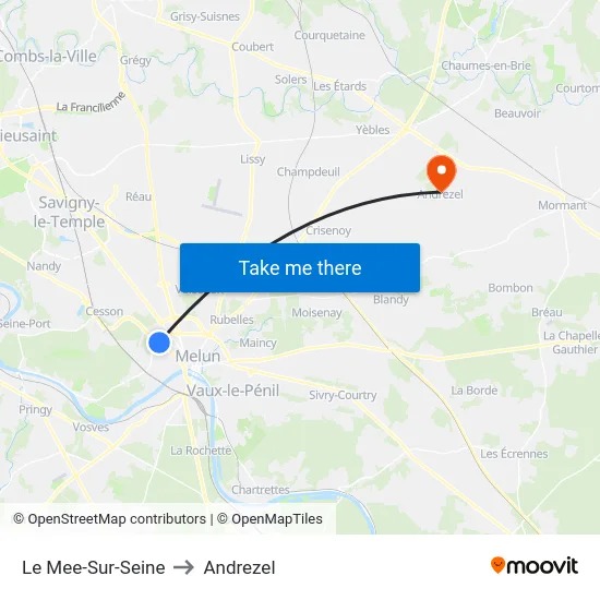 Le Mee-Sur-Seine to Andrezel map