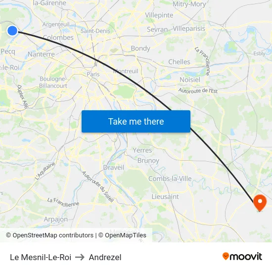 Le Mesnil-Le-Roi to Andrezel map