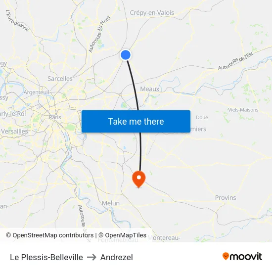 Le Plessis-Belleville to Andrezel map
