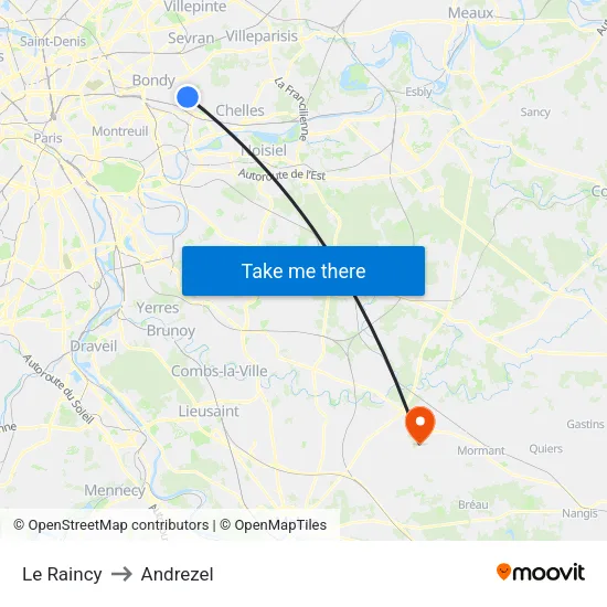 Le Raincy to Andrezel map