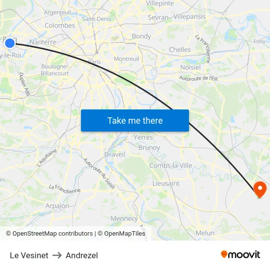 Le Vesinet to Andrezel map
