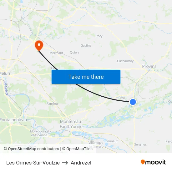 Les Ormes-Sur-Voulzie to Andrezel map