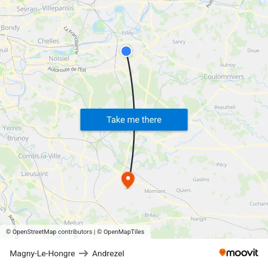 Magny-Le-Hongre to Andrezel map