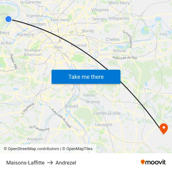 Maisons-Laffitte to Andrezel map