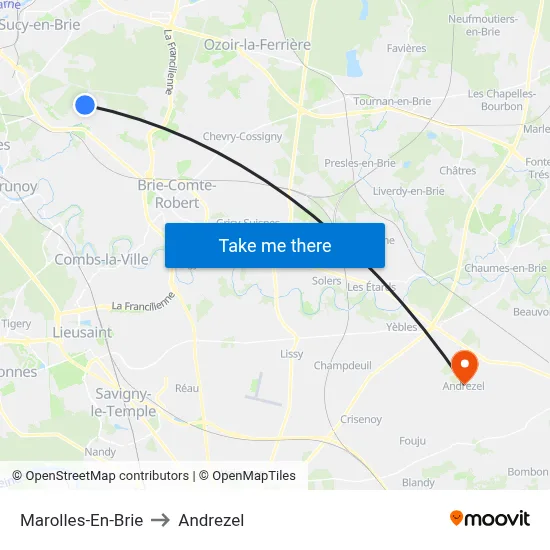 Marolles-En-Brie to Andrezel map