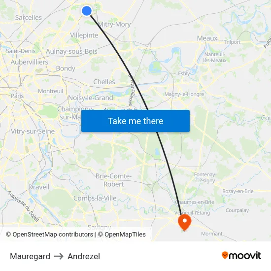 Mauregard to Andrezel map