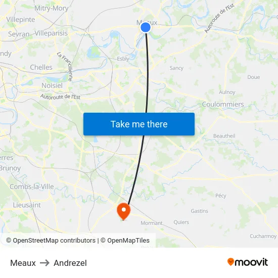 Meaux to Andrezel map