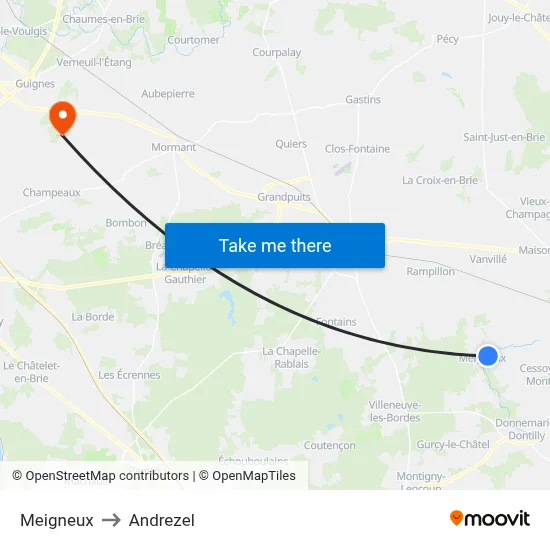 Meigneux to Andrezel map