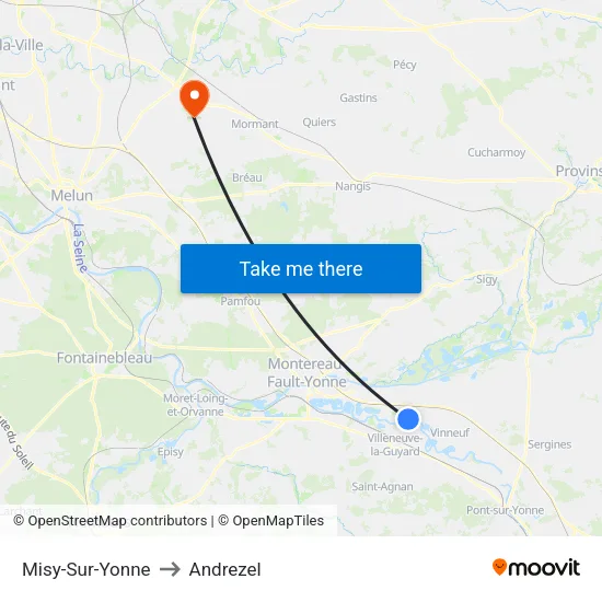 Misy-Sur-Yonne to Andrezel map