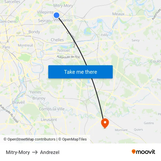 Mitry-Mory to Andrezel map