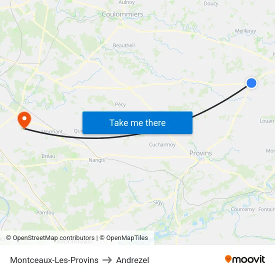 Montceaux-Les-Provins to Andrezel map