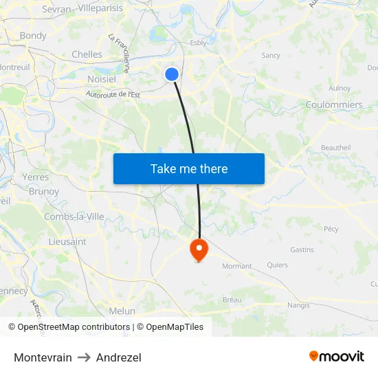 Montevrain to Andrezel map