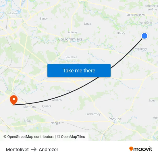 Montolivet to Andrezel map