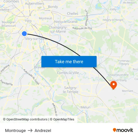 Montrouge to Andrezel map