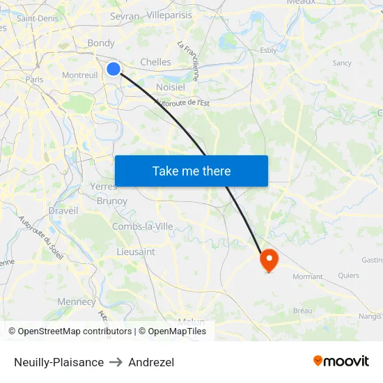 Neuilly-Plaisance to Andrezel map