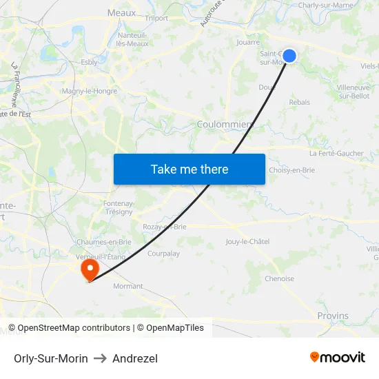 Orly-Sur-Morin to Andrezel map