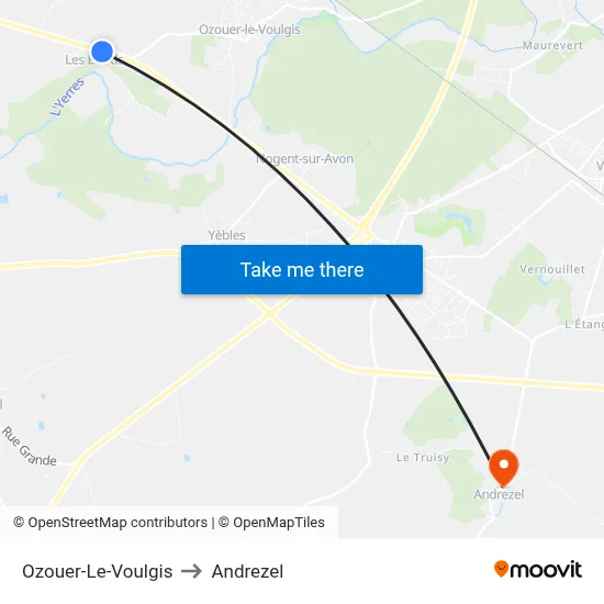 Ozouer-Le-Voulgis to Andrezel map