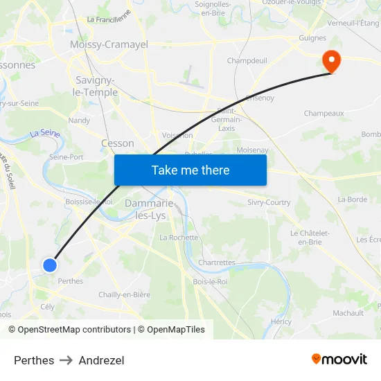 Perthes to Andrezel map