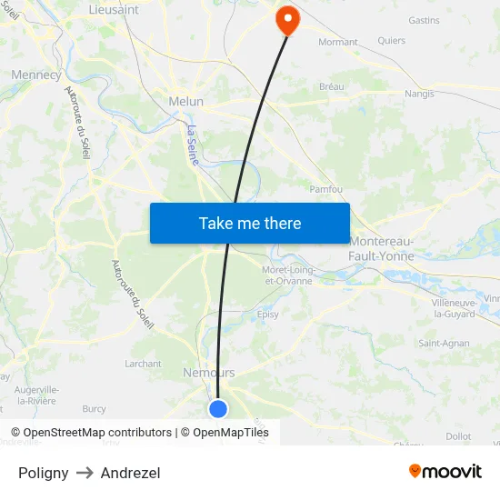Poligny to Andrezel map