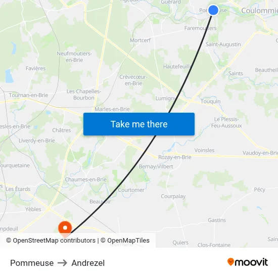 Pommeuse to Andrezel map