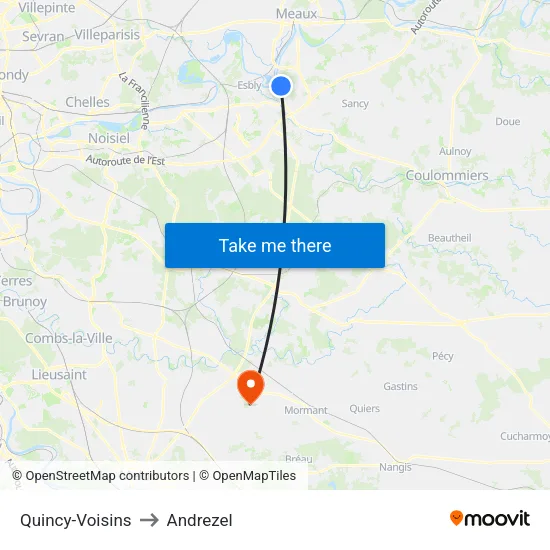 Quincy-Voisins to Andrezel map