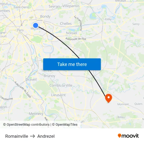 Romainville to Andrezel map