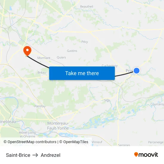 Saint-Brice to Andrezel map