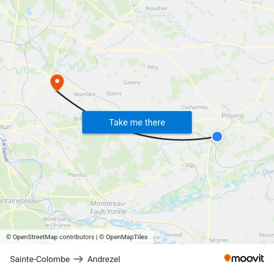 Sainte-Colombe to Andrezel map