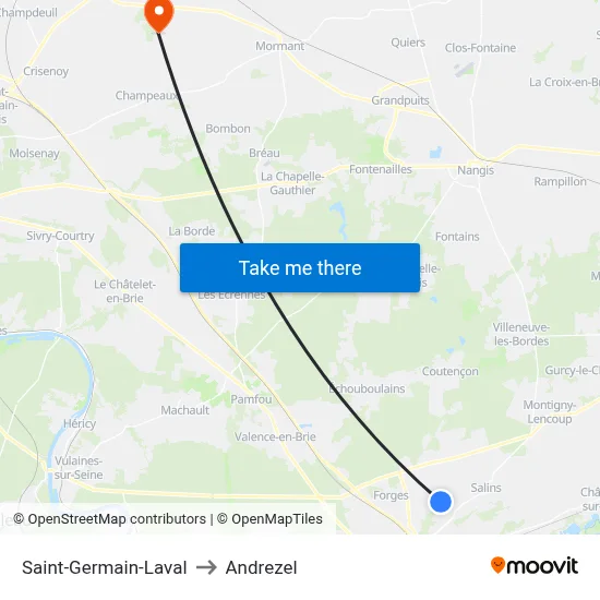 Saint-Germain-Laval to Andrezel map