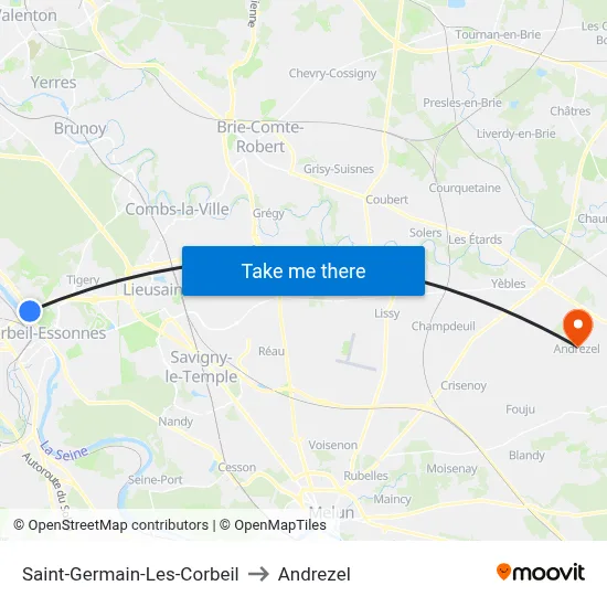 Saint-Germain-Les-Corbeil to Andrezel map