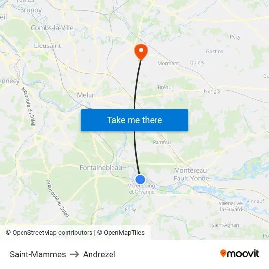Saint-Mammes to Andrezel map