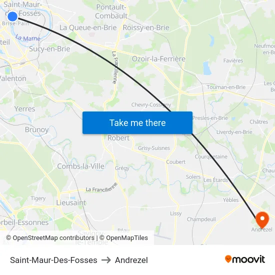Saint-Maur-Des-Fosses to Andrezel map