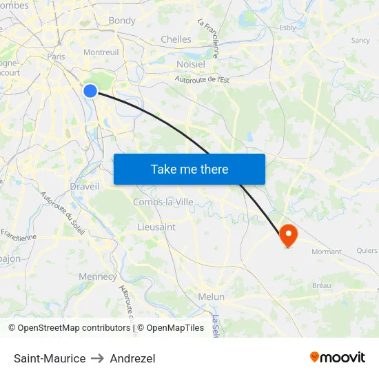Saint-Maurice to Andrezel map