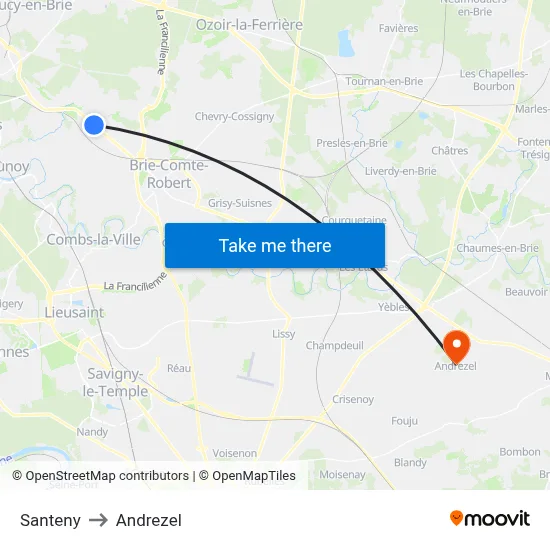 Santeny to Andrezel map