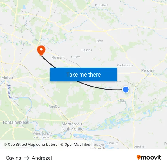 Savins to Andrezel map